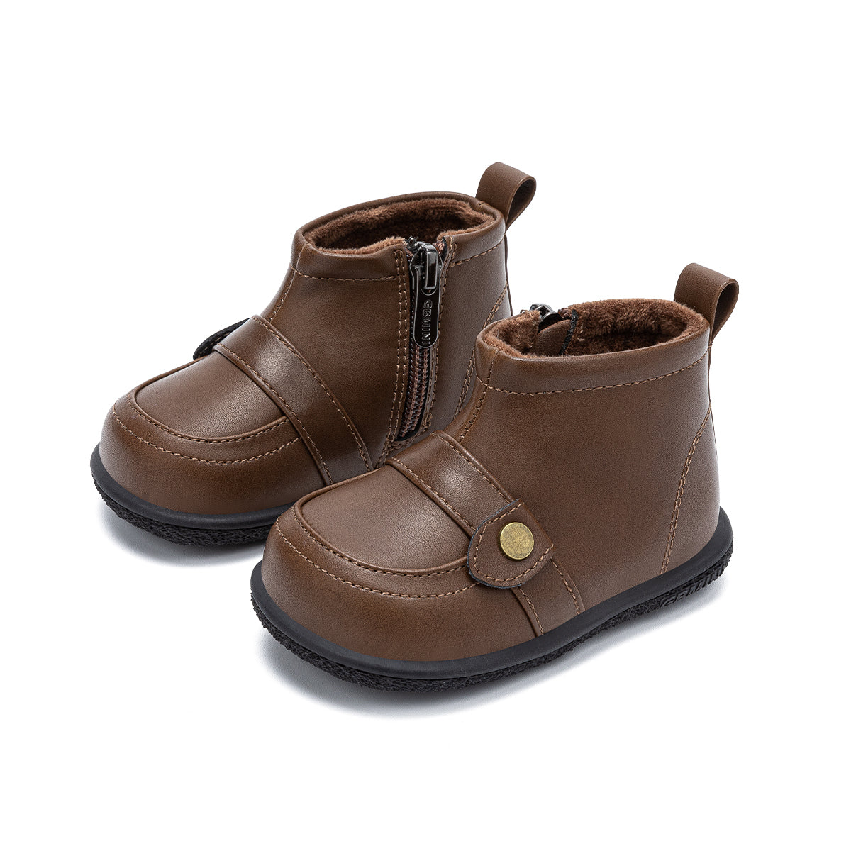EBMINI – Leather Boots for Toddlers with Warm Fleece Lining & Easy Side Zip
