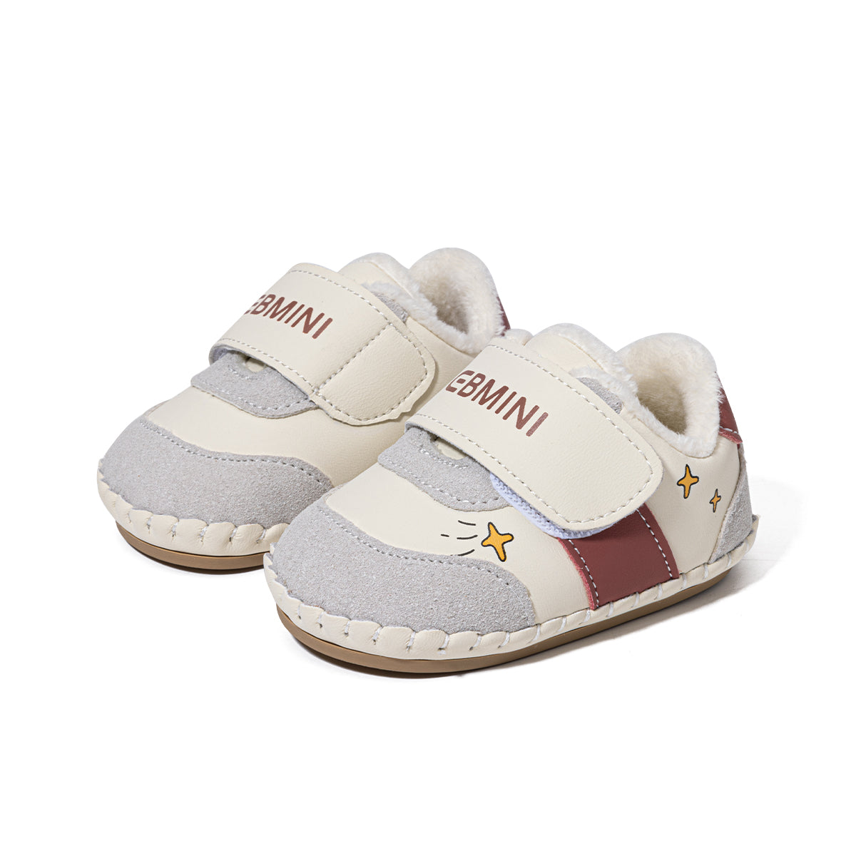 EBMINI Adorable Velcro Baby First Walker Shoes – Fleece-Lined, Lightweight & Comfy