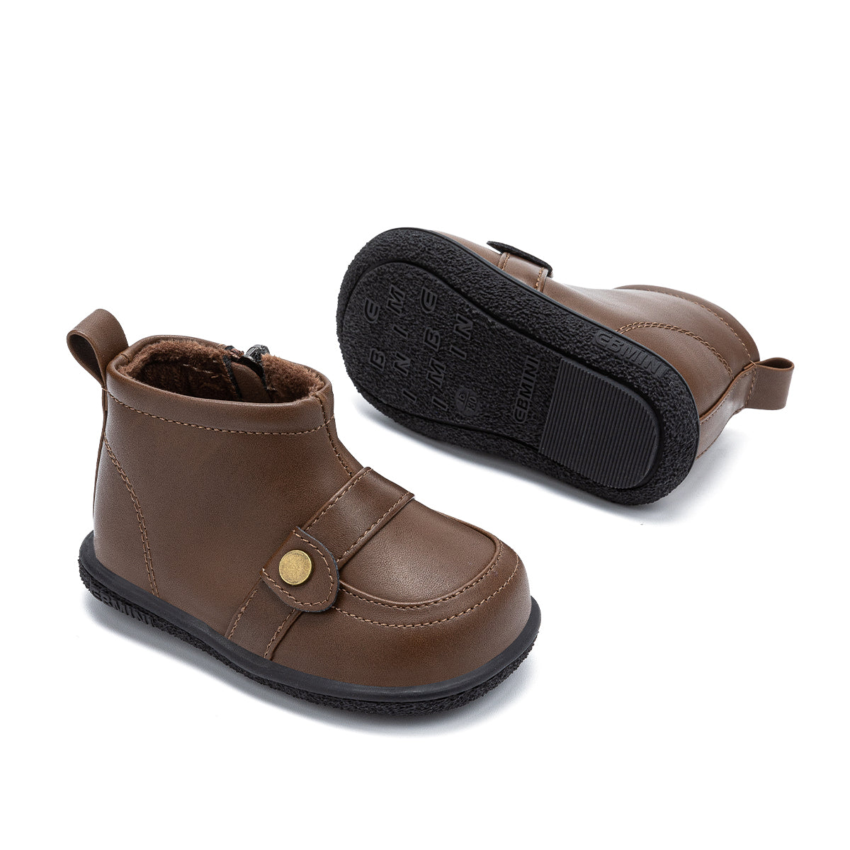 EBMINI – Leather Boots for Toddlers with Warm Fleece Lining & Easy Side Zip
