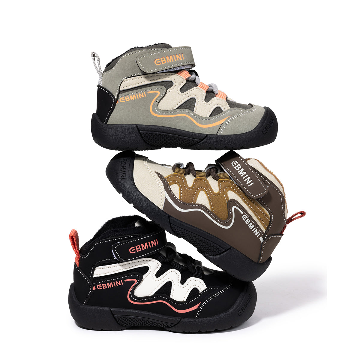 EBMINI Kids’ High-Top Trainers – Warm Fleece Lining, Non-Slip Sole & Easy On and Off